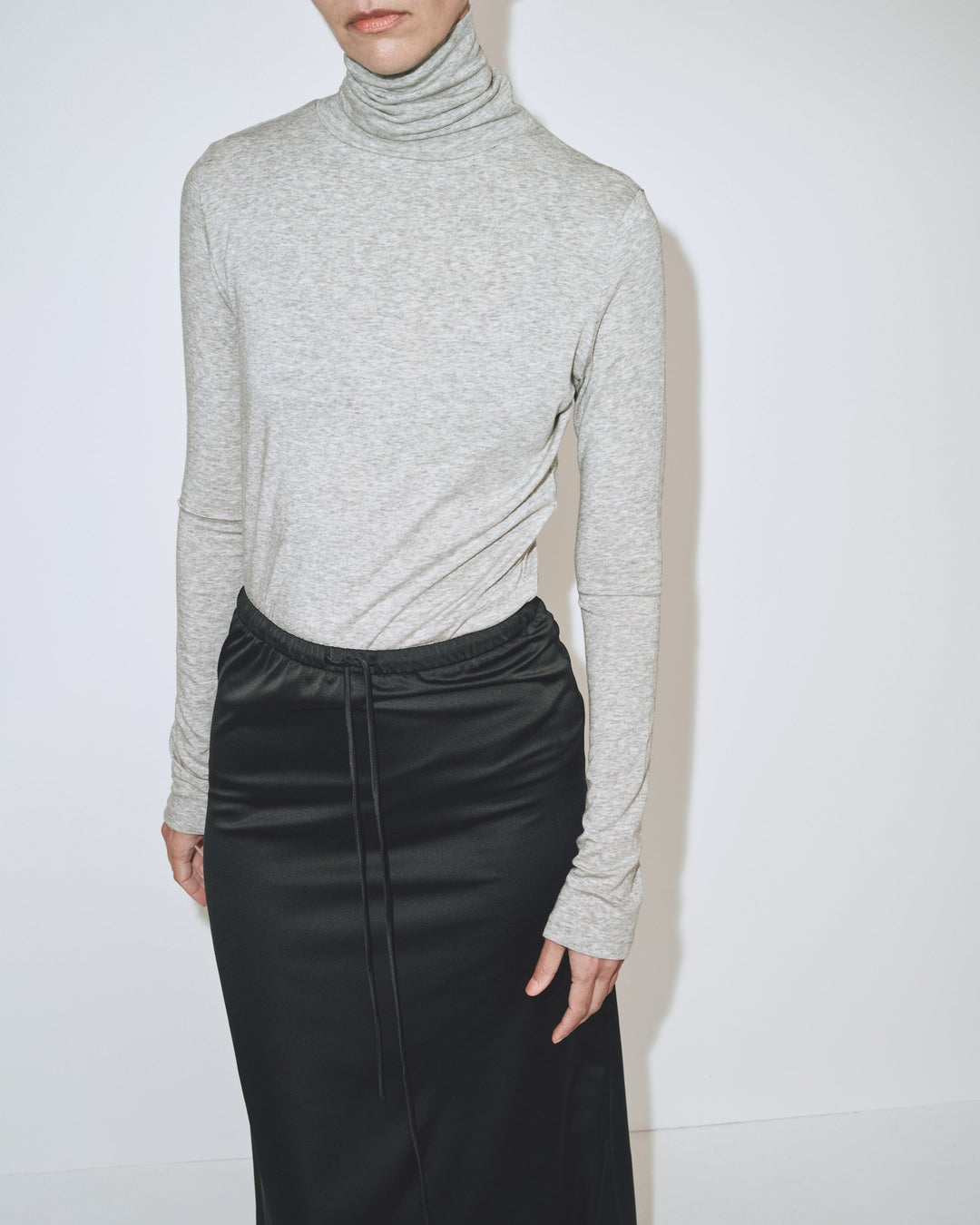 Roll Neck Jersey Top - Heather Grey