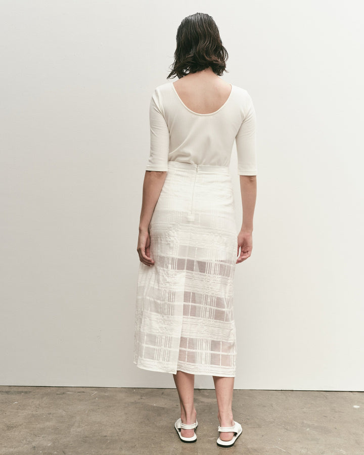 Plaid Lace Midi Skirt - White