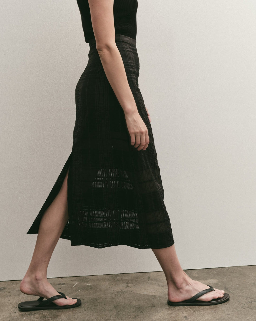 Plaid Lace Midi Skirt - Black