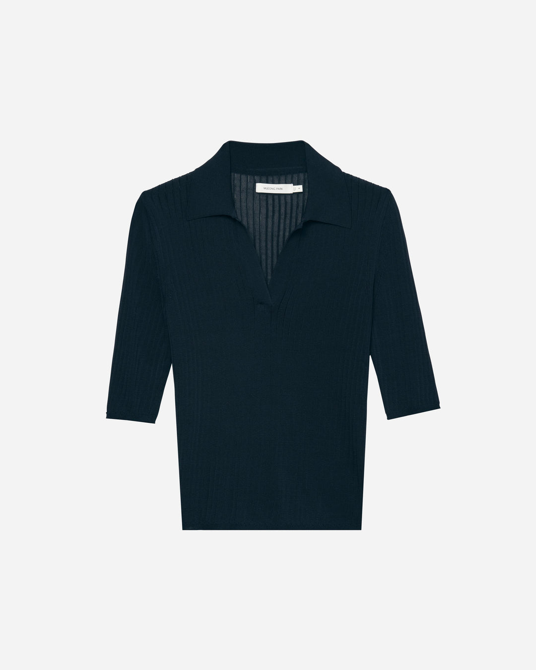 Sheer Ribbed Collar Shirt - Navy