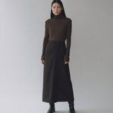 Thin Ribbed Roll Neck Top - Brown