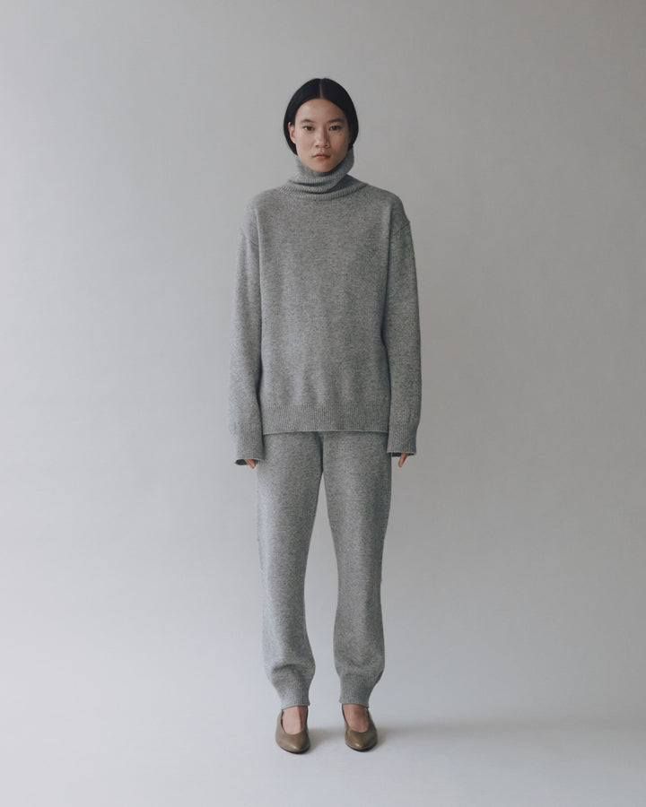 Cashmere Blend High Neck Knit - Grey