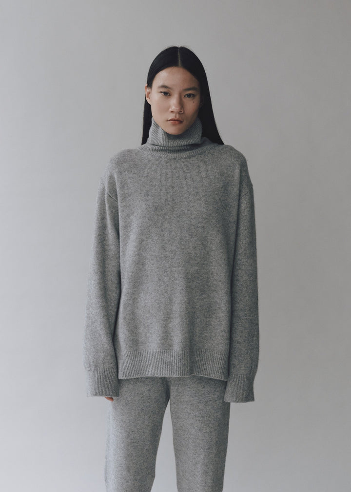 Cashmere Blend High Neck Knit - Grey