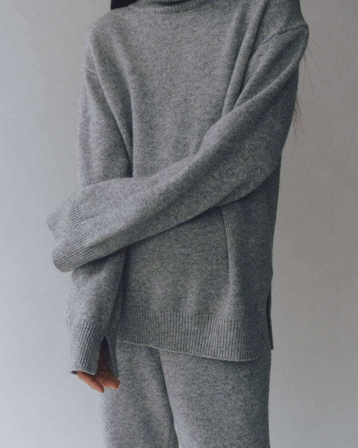 Cashmere Blend High Neck Knit - Grey