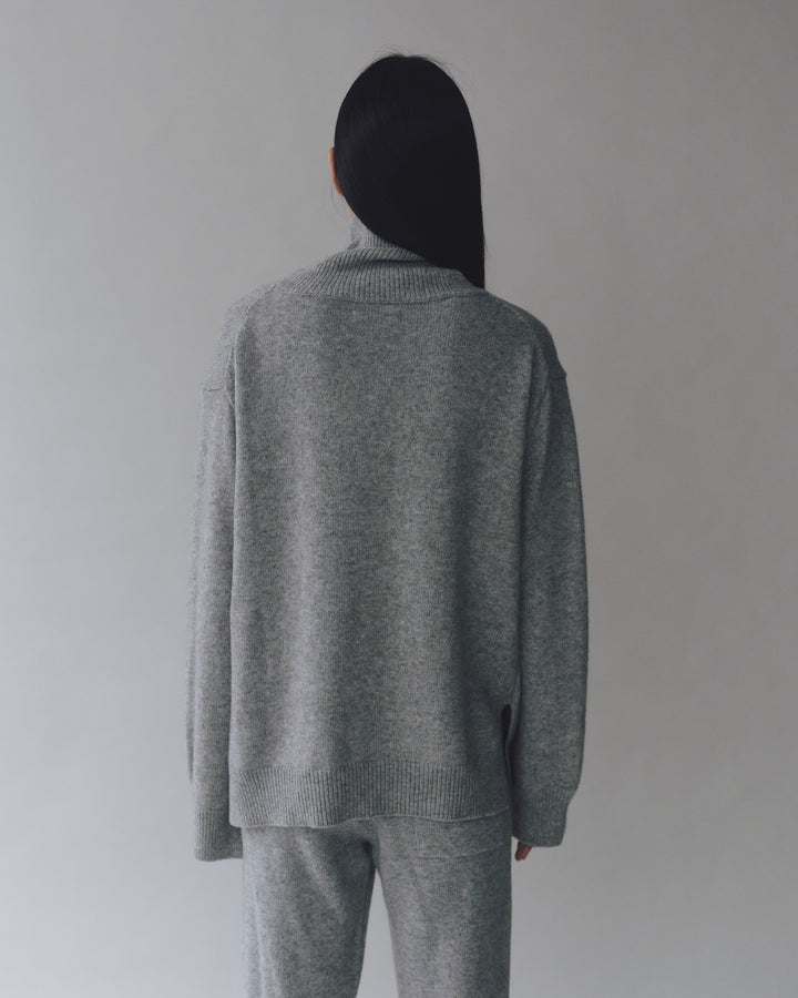 Cashmere Blend High Neck Knit - Grey