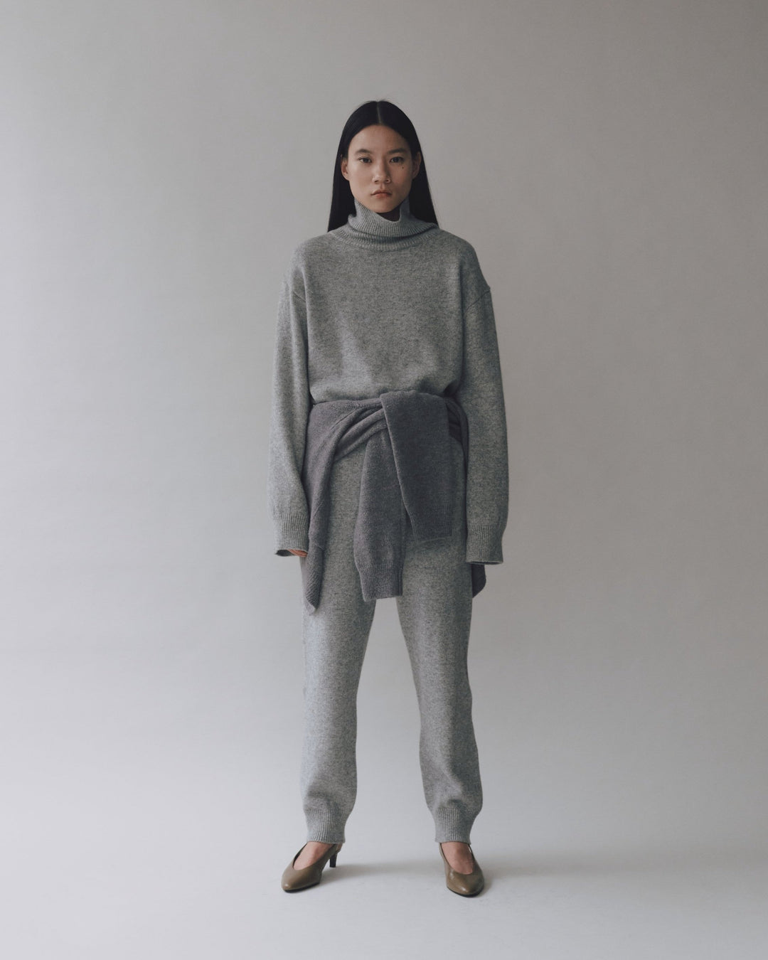 Cashmere Blend High Neck Knit - Grey