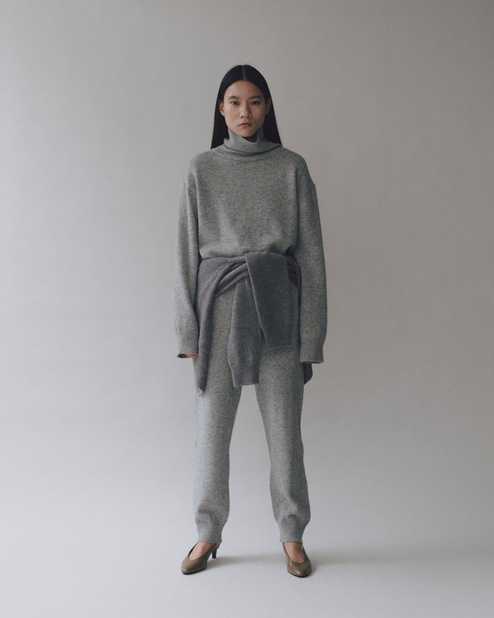 Cashmere Blend High Neck Knit - Grey