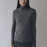 Thin Ribbed Roll Neck Top - Heather Grey