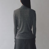 Thin Ribbed Roll Neck Top - Heather Grey