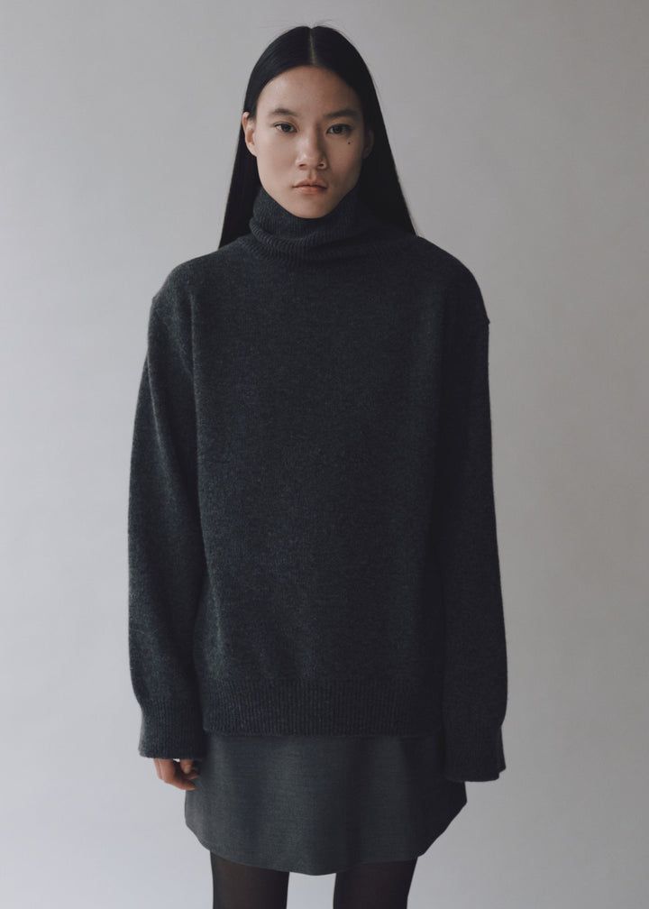 Cashmere Blend High Neck Knit - Charcoal