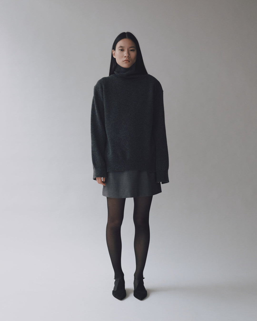 Cashmere Blend High Neck Knit - Charcoal