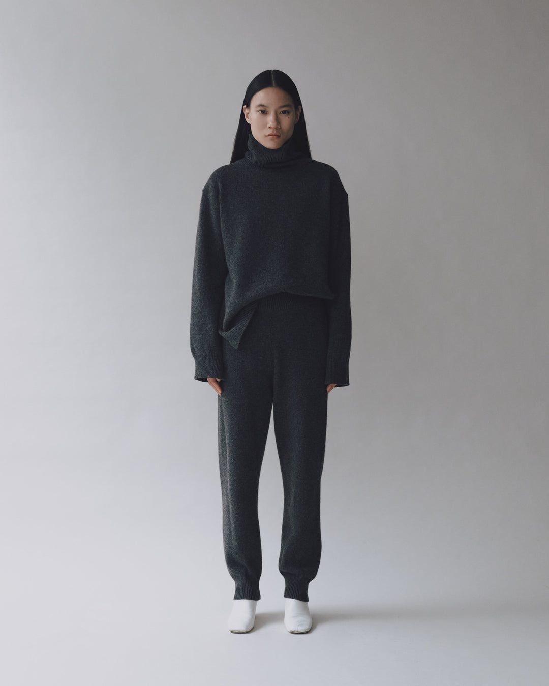 Cashmere Blend High Neck Knit - Charcoal