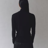 Thin Ribbed Roll Neck Top - Black