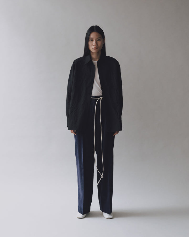 Thin Corduroy Wide Leg Pants - Navy