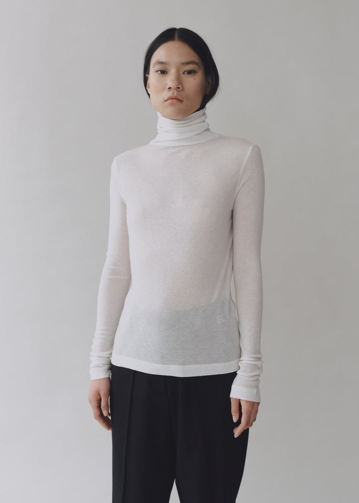 Thin Ribbed Roll Neck Top - White