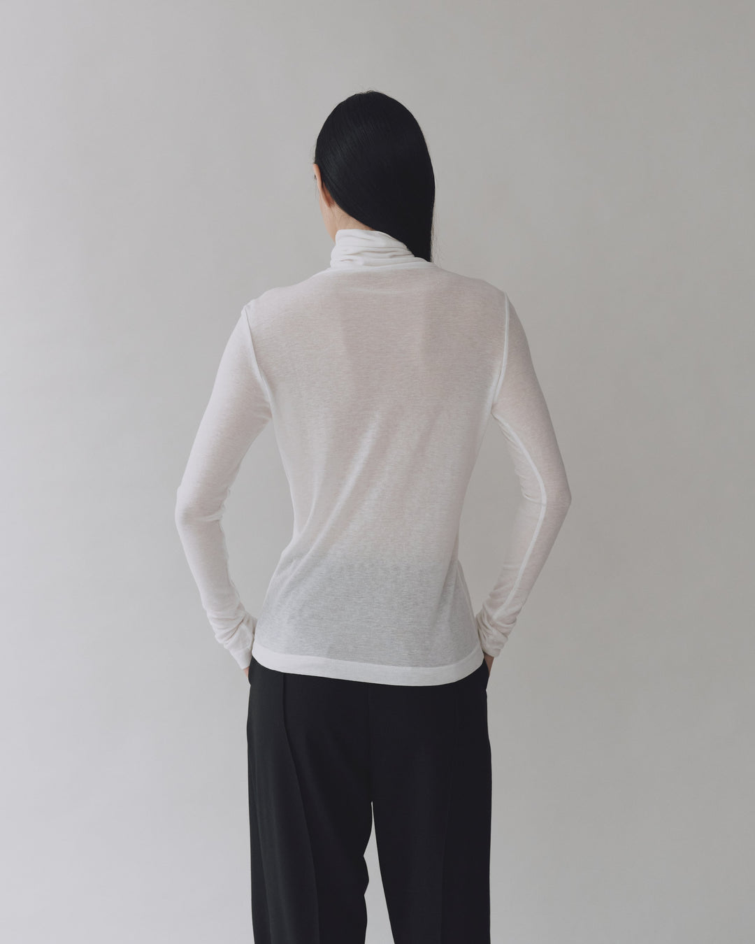 Thin Ribbed Roll Neck Top - White