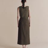 Linen Blend Maxi Wrap Skirt - Olive