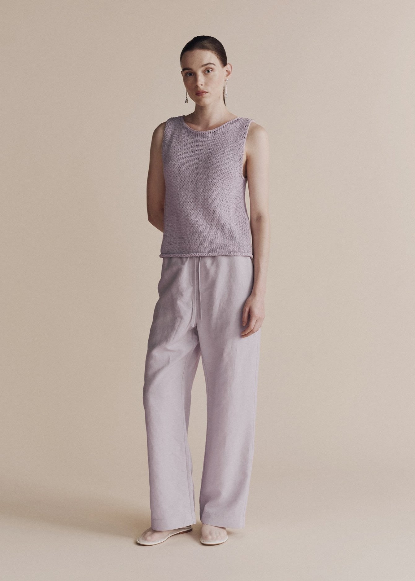 Boat Neck Knit Tank Top - Lilac