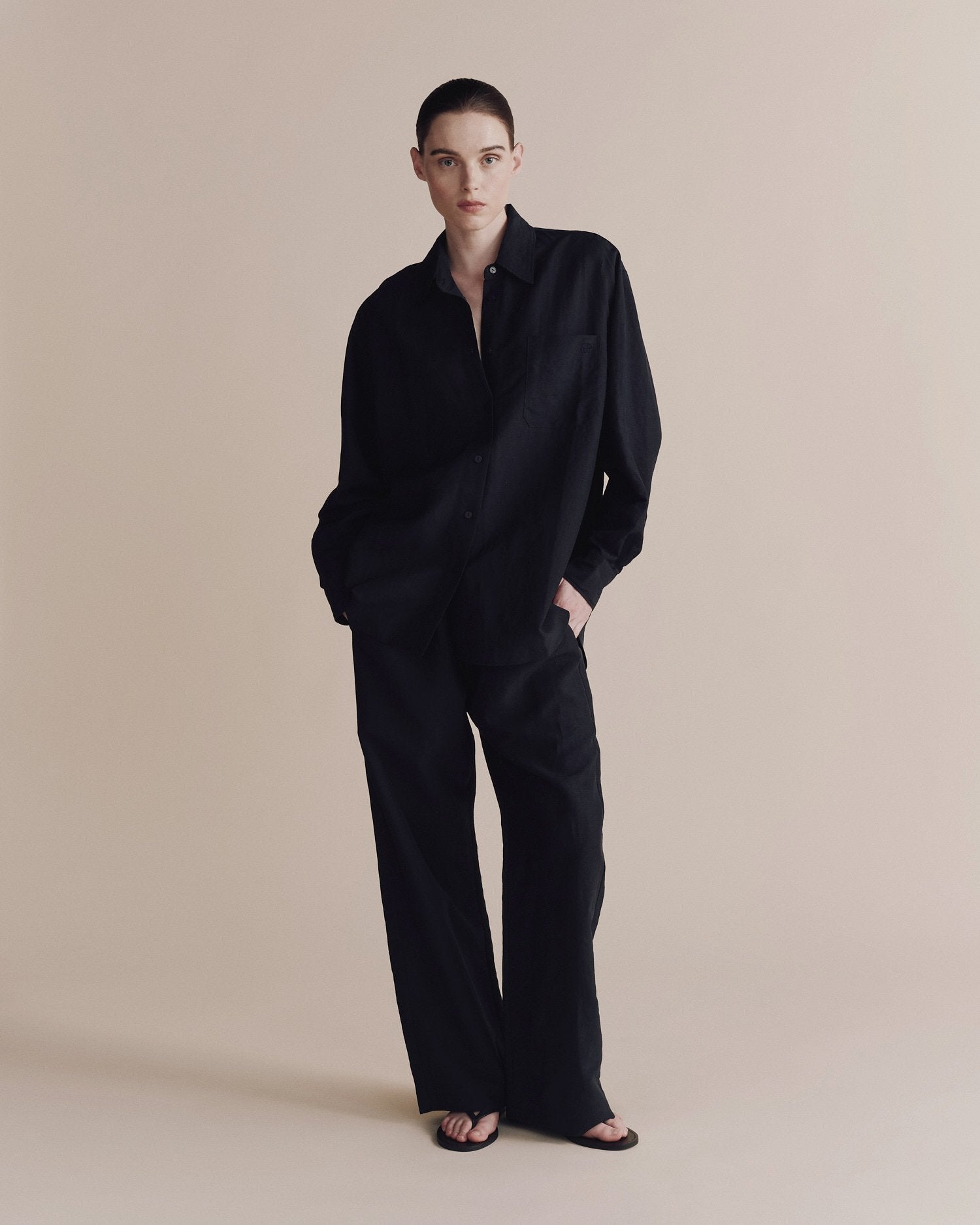 Silk Linen Drawstring Pants - Dark Navy
