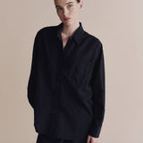 Silk Linen Oversized Shirt - Dark Navy