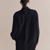 Silk Linen Oversized Shirt - Dark Navy