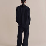 Silk Linen Oversized Shirt - Dark Navy