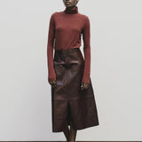 Faux Leather Skirt - Burgundy