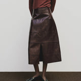 Faux Leather Skirt - Burgundy
