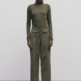 Roll Neck Jersey Top - Light Olive