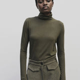 Roll Neck Jersey Top - Light Olive