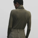 Roll Neck Jersey Top - Light Olive