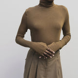 Roll Neck Jersey Top - Light Brown