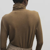 Roll Neck Jersey Top - Light Brown