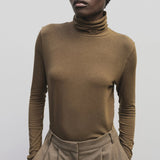 Roll Neck Jersey Top - Light Brown