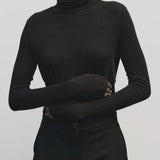 Roll Neck Jersey Top - Black