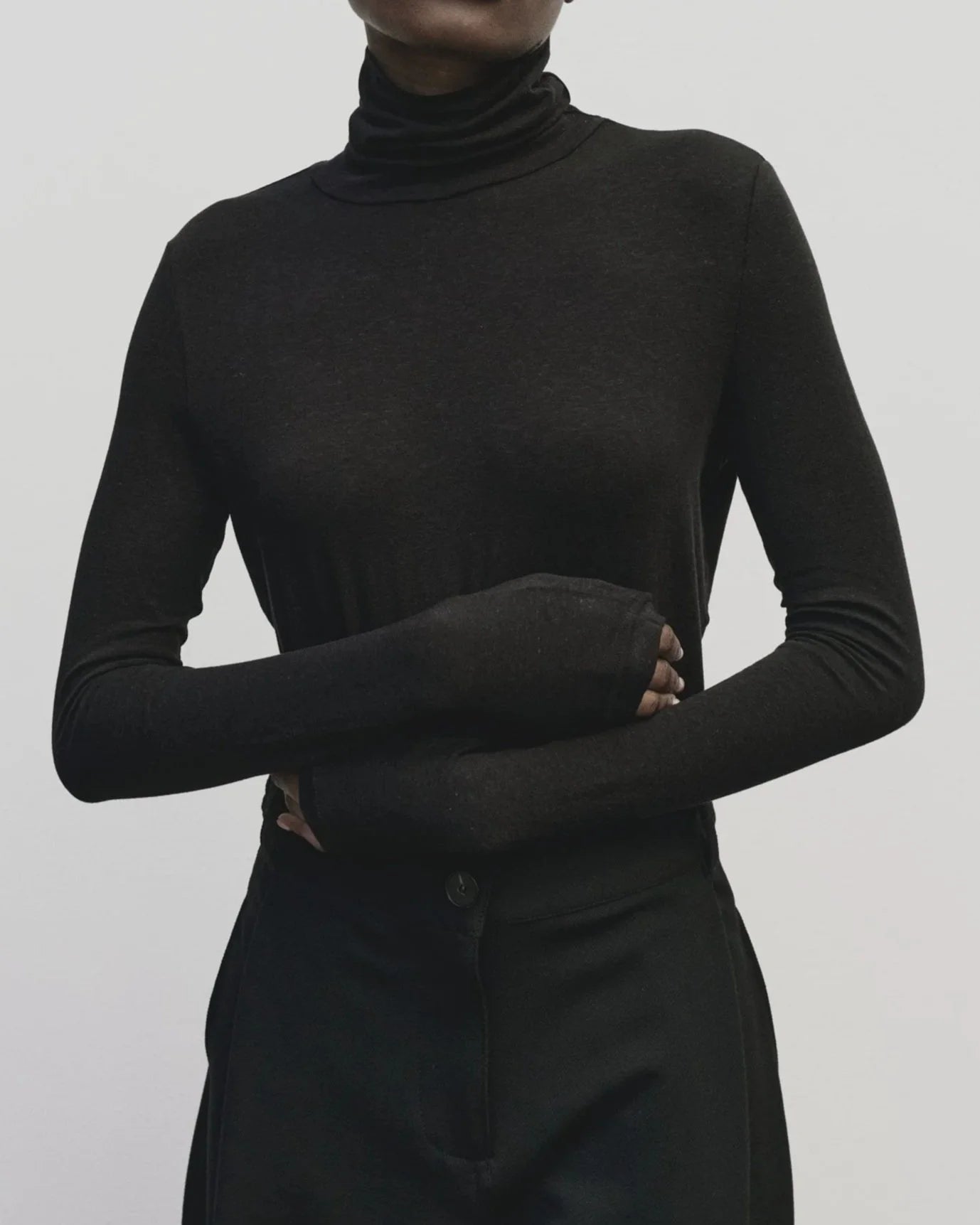 Roll Neck Jersey Top - Black