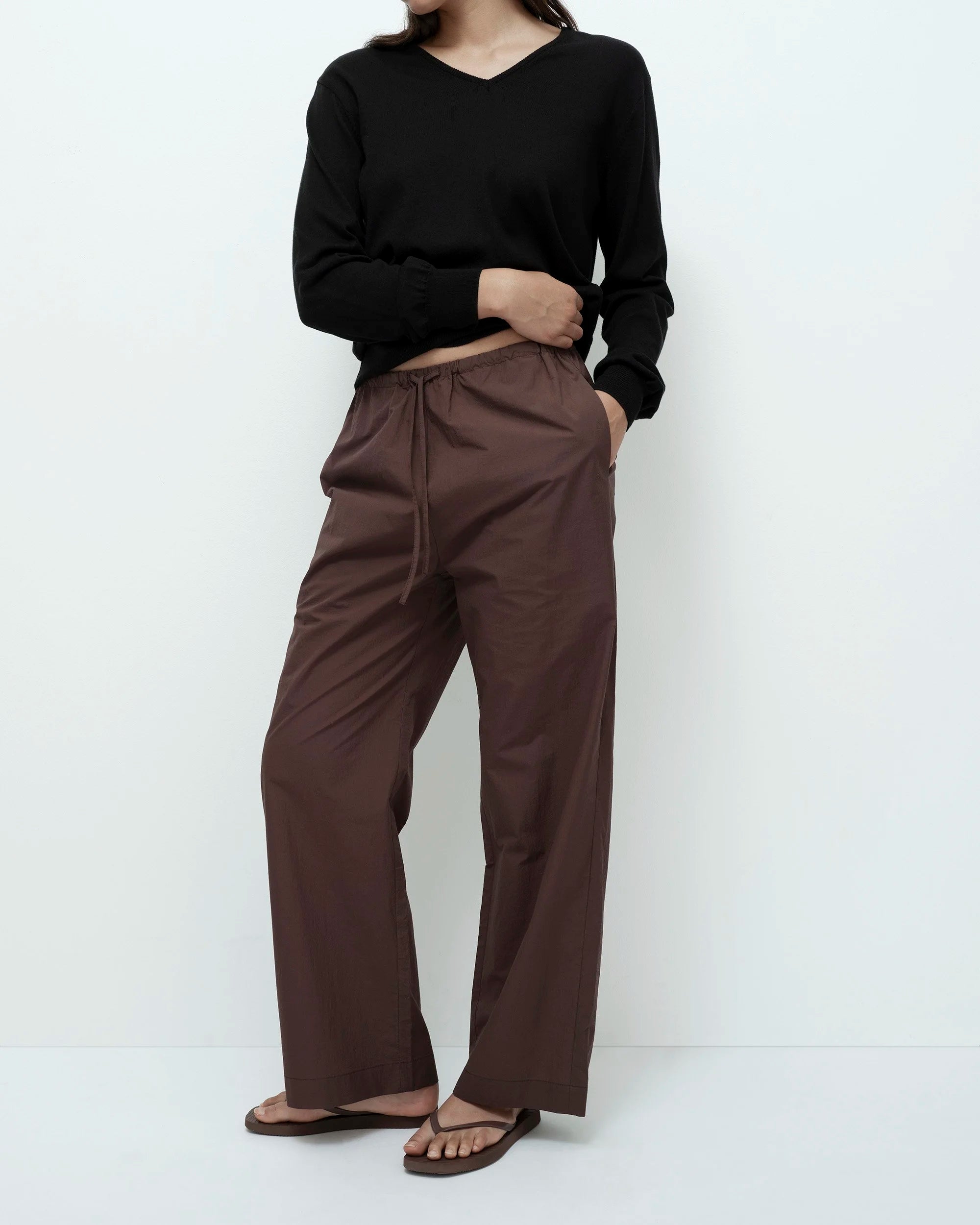Cotton Drawstring Pants - Dark Brown