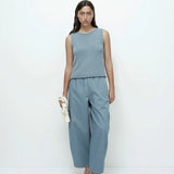 Cropped Balloon Pants - Blue