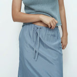 Drawstring Midi Skirt - Blue