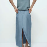 Drawstring Midi Skirt - Blue
