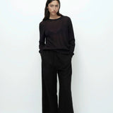 Linen Blend Cropped Pants - Black