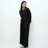 Linen Blend Cropped Pants - Black