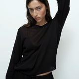 Semi Sheer Knit Top - Black