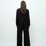 Linen Blend Cropped Pants - Black