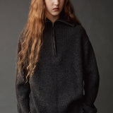 Ribbed Half-Zip Sweater - Charcoal