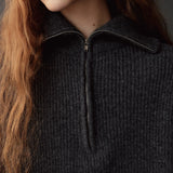Ribbed Half-Zip Sweater - Charcoal