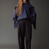 Cropped Barrel Leg Pants - Navy