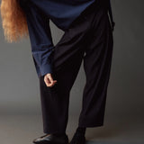 Cropped Barrel Leg Pants - Navy