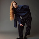 Cropped Barrel Leg Pants - Navy