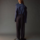 Cropped Barrel Leg Pants - Navy